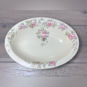 Vintage Heinrich Selb Bavaria Oval Serving Bowl/Platter Pink Rose Basket gold